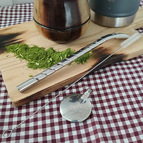 Bomba para Tomar Chimarrão Mate Inox Mil Furos 24cm Bortonaggio Chima Bojo Rosca Escovinha