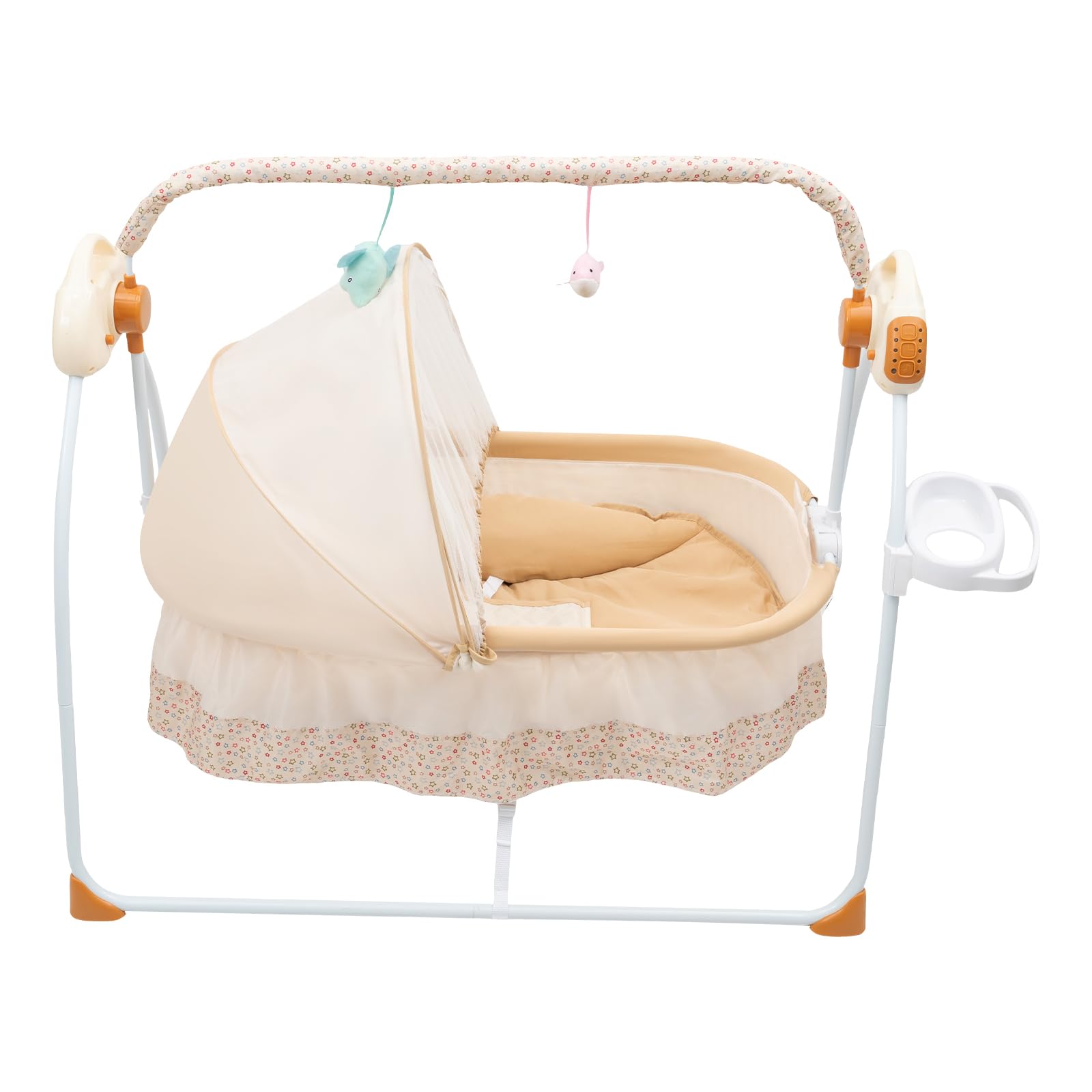 Babywiege elektrisch mit Bluetooth & 12 Liedern, Babyschaukel 5 Geschwindigkeiten & Timer 8-60 Min – tragbare Kinderwiege klappbar 25kg für Schlaf, Spiel, Reisen