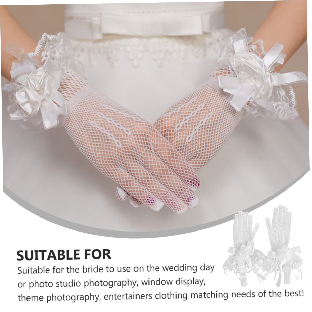 Abaodam Guantes de Novia de Malla y Encaje Floral Beige 1 Par