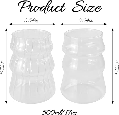 Miniatura 2 de 2 vasos de vidrio acanalado de 17 onzas, vasos de cristal vintage para beber estéticos, vasos de burbujas de vidrio ondulado para café helado, jugo,