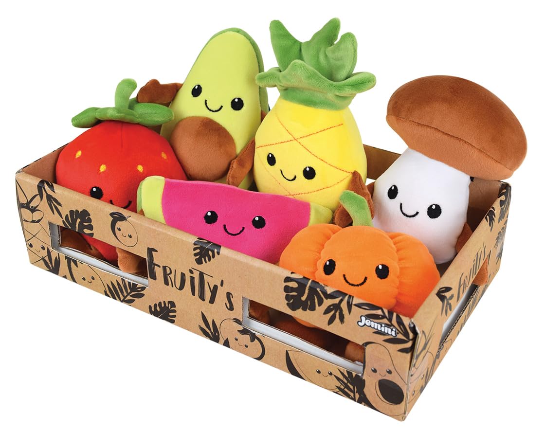 Jemini- FRUITY'S 024144 - Cagette (6 Frutas y Verduras de Peluche +/-17 cm, Suave y esponjosa para niños, Multicolor