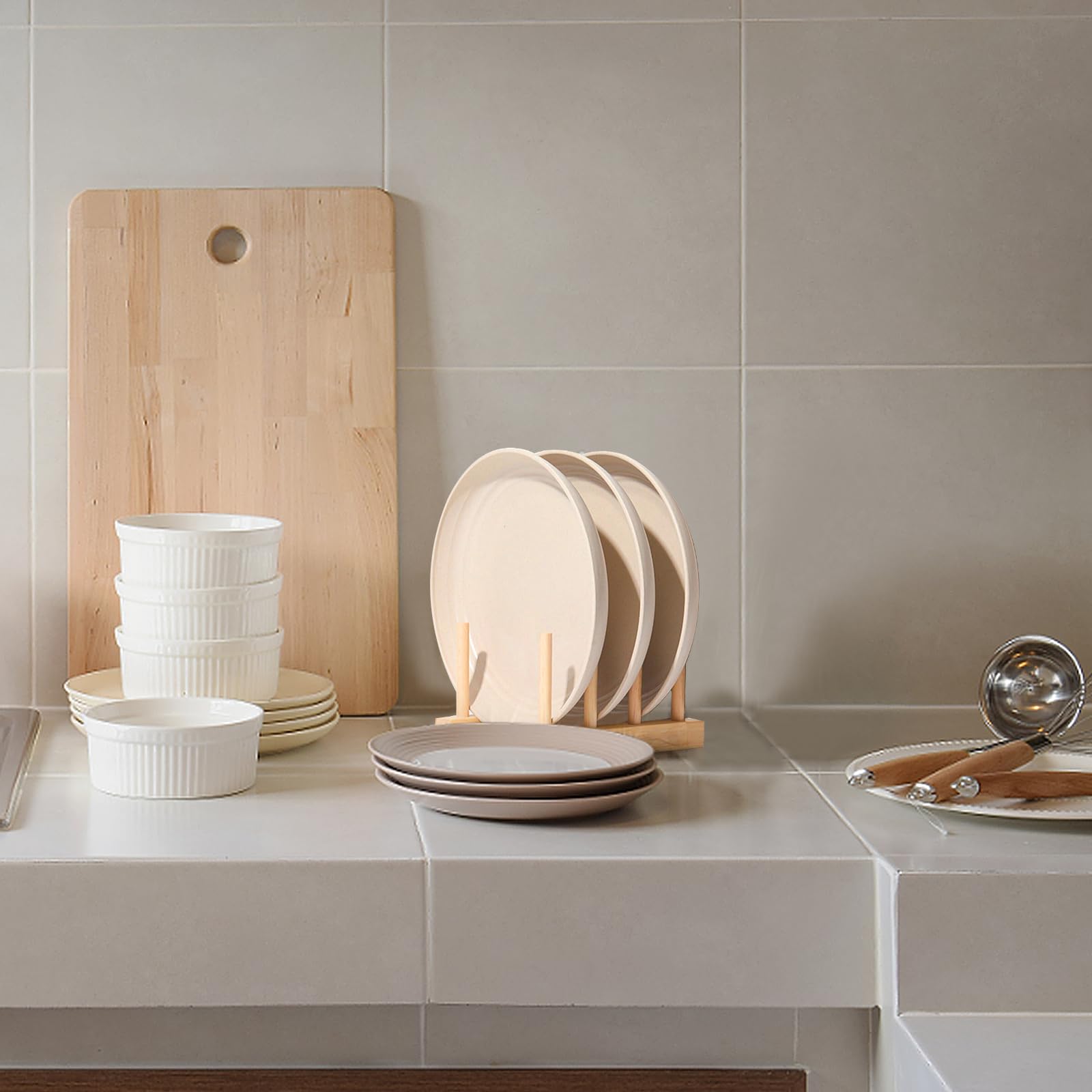heedpeiur Scolapiatti in legno di bambù, scolapiatti per armadio, organizer per coperchio, supporto per coperchio, organizer per piatti, organizer per mobili da cucina