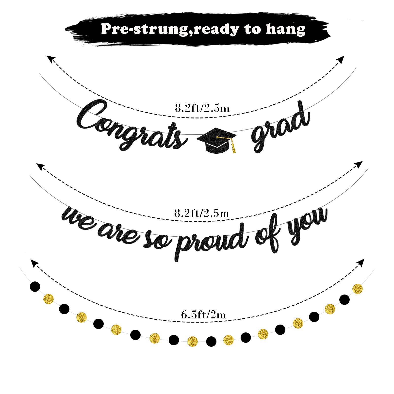 Tinbax Graduation Decorations Class of 2025 Party Supplies - Congrats Grad Banner and We are so Proud of You Banner(Pre-Strung) - Image 2