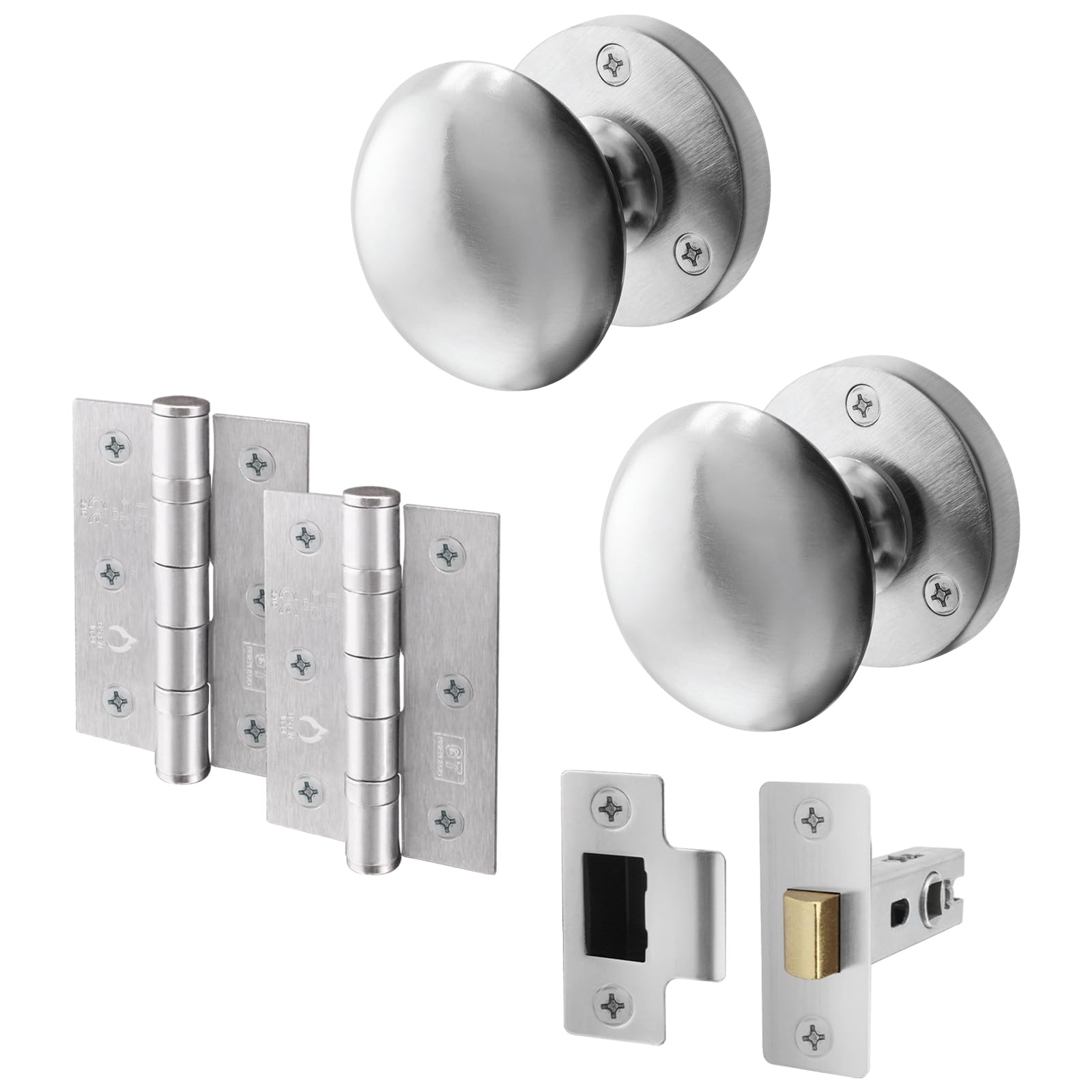 EAI Satin Chrome Door Knobs with Latch 76mm and Hinges, 1 Pack - Victorian — image 1