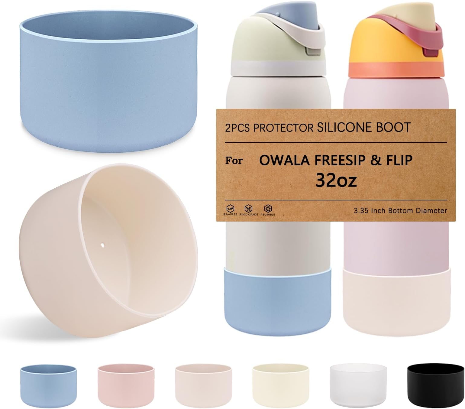 LUCKINEE 2PCS Silicone Boot Base for Owala FreeSip Twist Flip Bottle 32oz