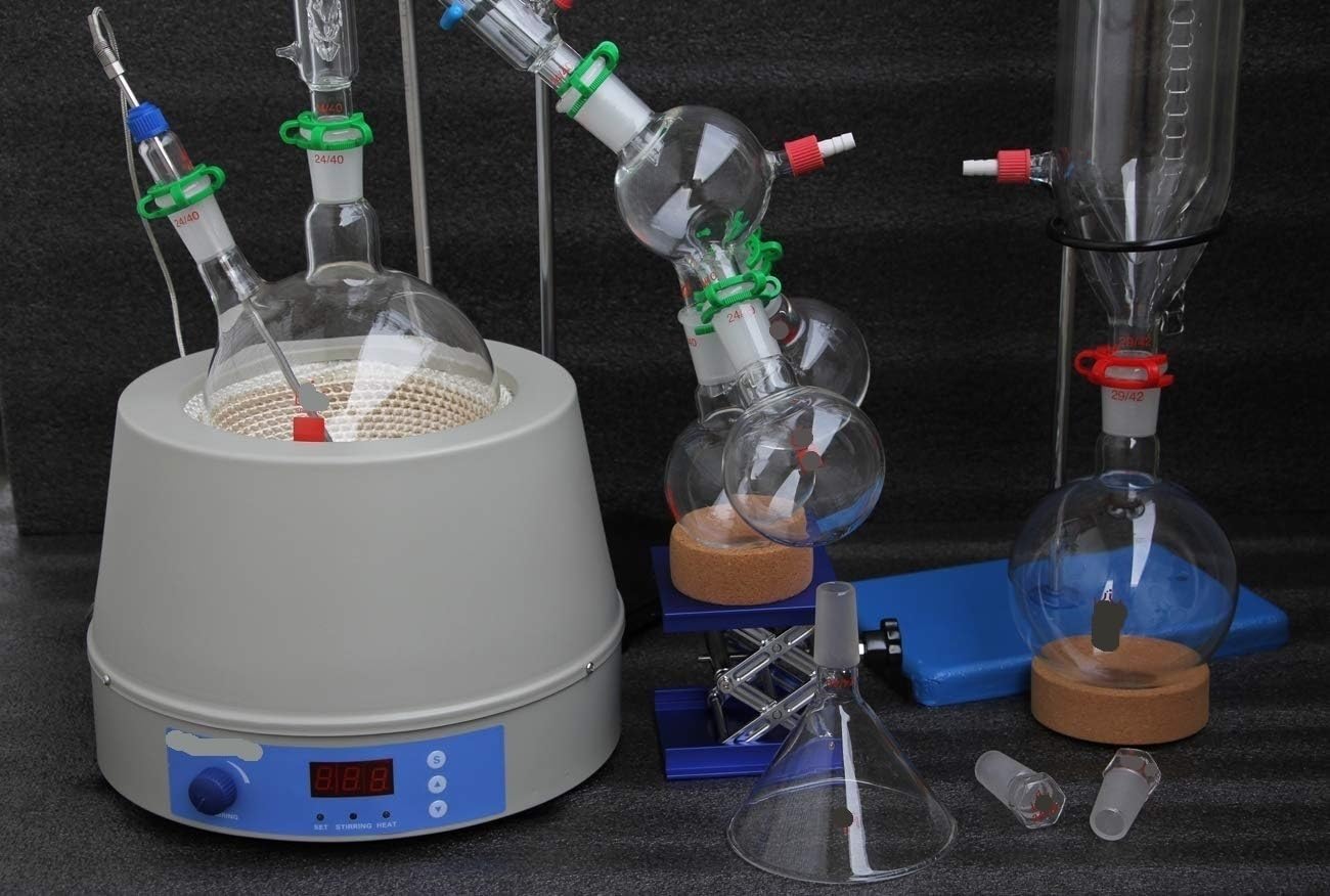 Kurzstrecken-Glasdestillationsset mit Kühlfalle und magnetischem Heizmantel – 2000 ml Laborausrüstung