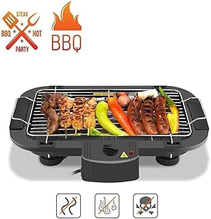 review FYHJND Indoor Smokefree Electric Barbecue Grill Machine with Speedy Heat Up and Easy Cleaning 2000W High Power Table BBQ Grilling Home Camping Travel Hiking,Black,1/4