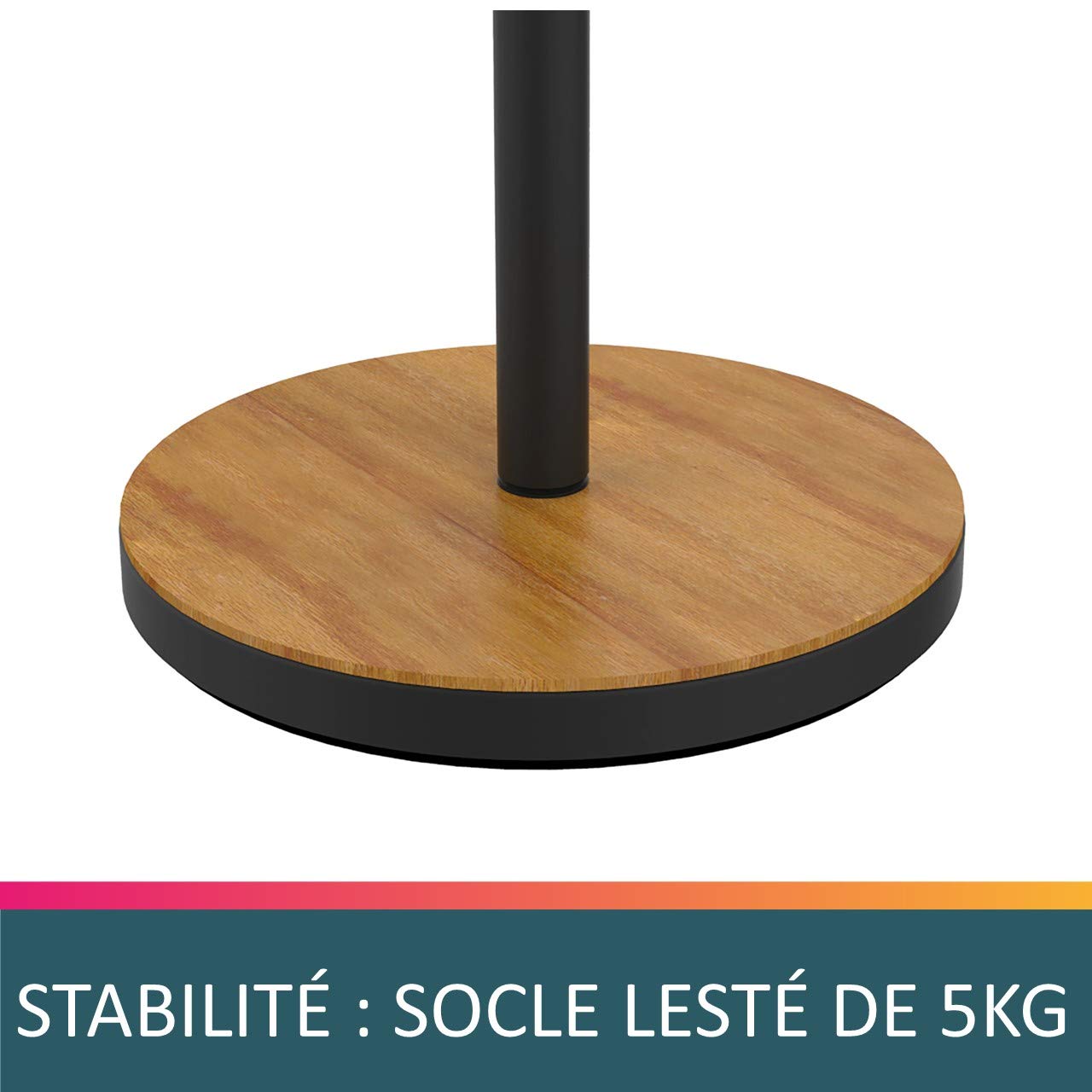 Unilux BALY Lampadaire LED 44W 5300 Lumens à Variation d'Intensité lumineuse 180 x 34cm Noir/Bamboo