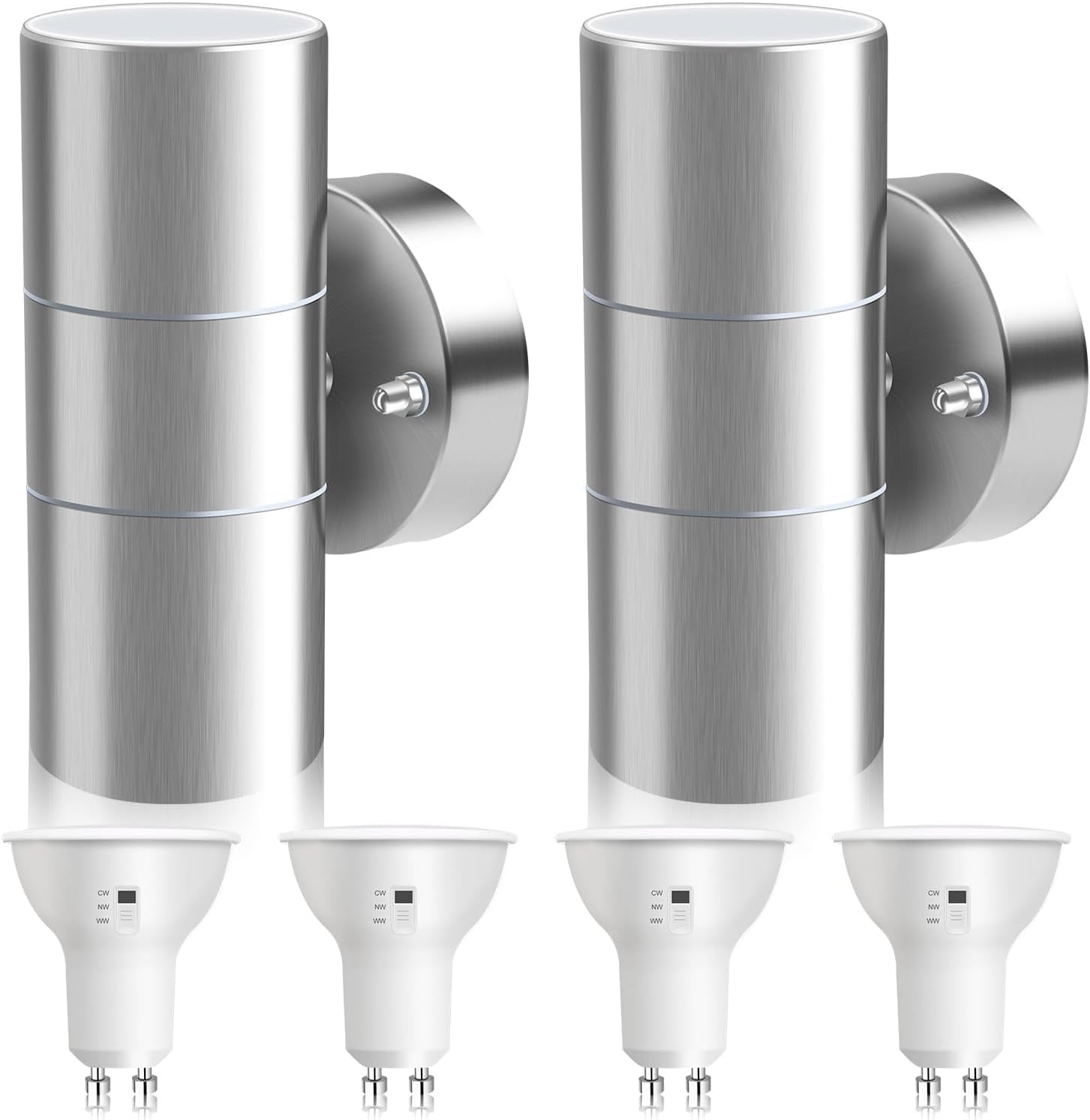 ALUSSO Aussenlampe Wand, 750LM 3CCT, inkl.4×8W GU10, Silber, 2er Set | Up Down Wandleuchte 3000K/4000K/6000K, Wandlampe IP65 Wasserdicht für Garten
