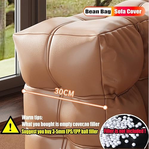 Miniatura 2 de Puf portátil perezoso de piel sintética, puf para sofá, puf sin relleno, tumbona, reclinable, sofá cama, saco otomano (color 2 en 1, beige, tamaño