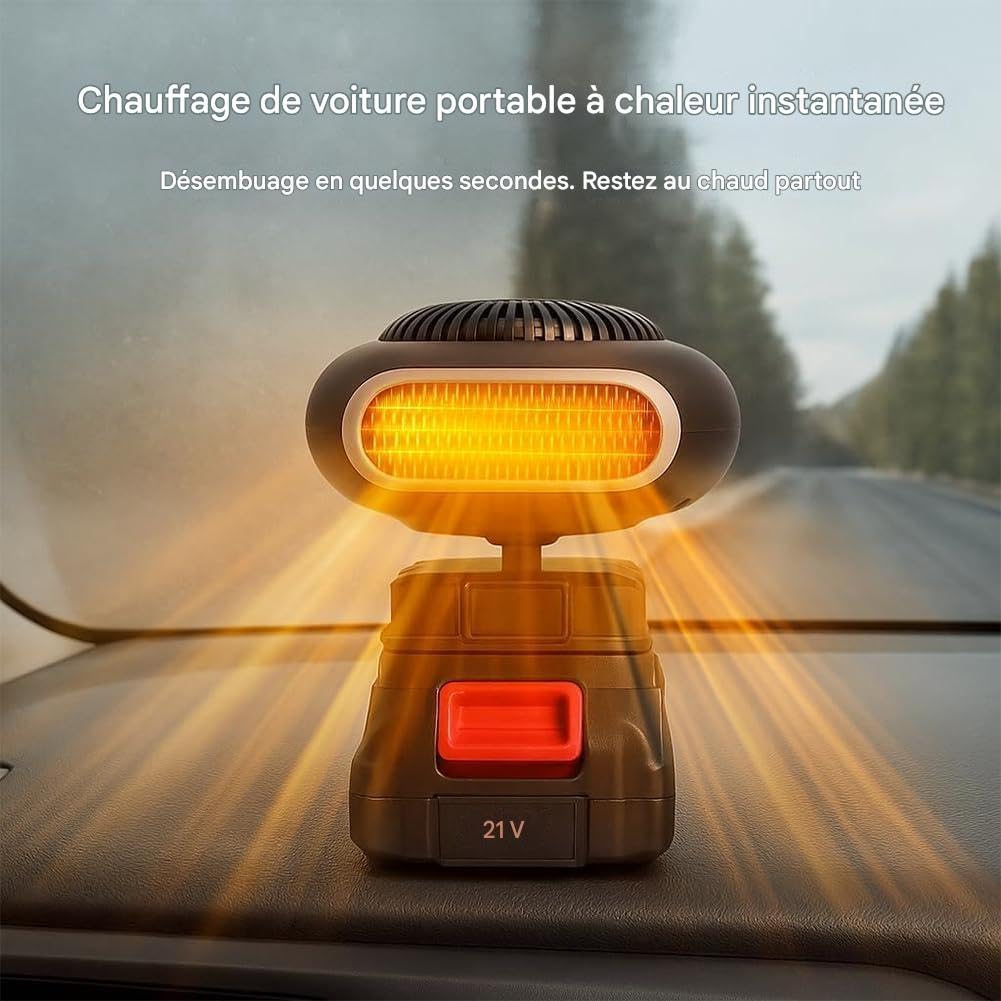 Chauffage A Batterie,Chauffages Voiture Portable Sans Fil, Chauffage Sur Batterie Rechargeable, Dégivrage&Désembueur, 2 Vitesses De Température (2 batteries,64V)