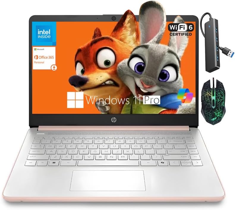 HP 14" dizüstü bilgisayar, Intel N150 dört çekirdekli, 16 GB RAM, 384 GB depolama, WiFi 6, Windows 11 Pro