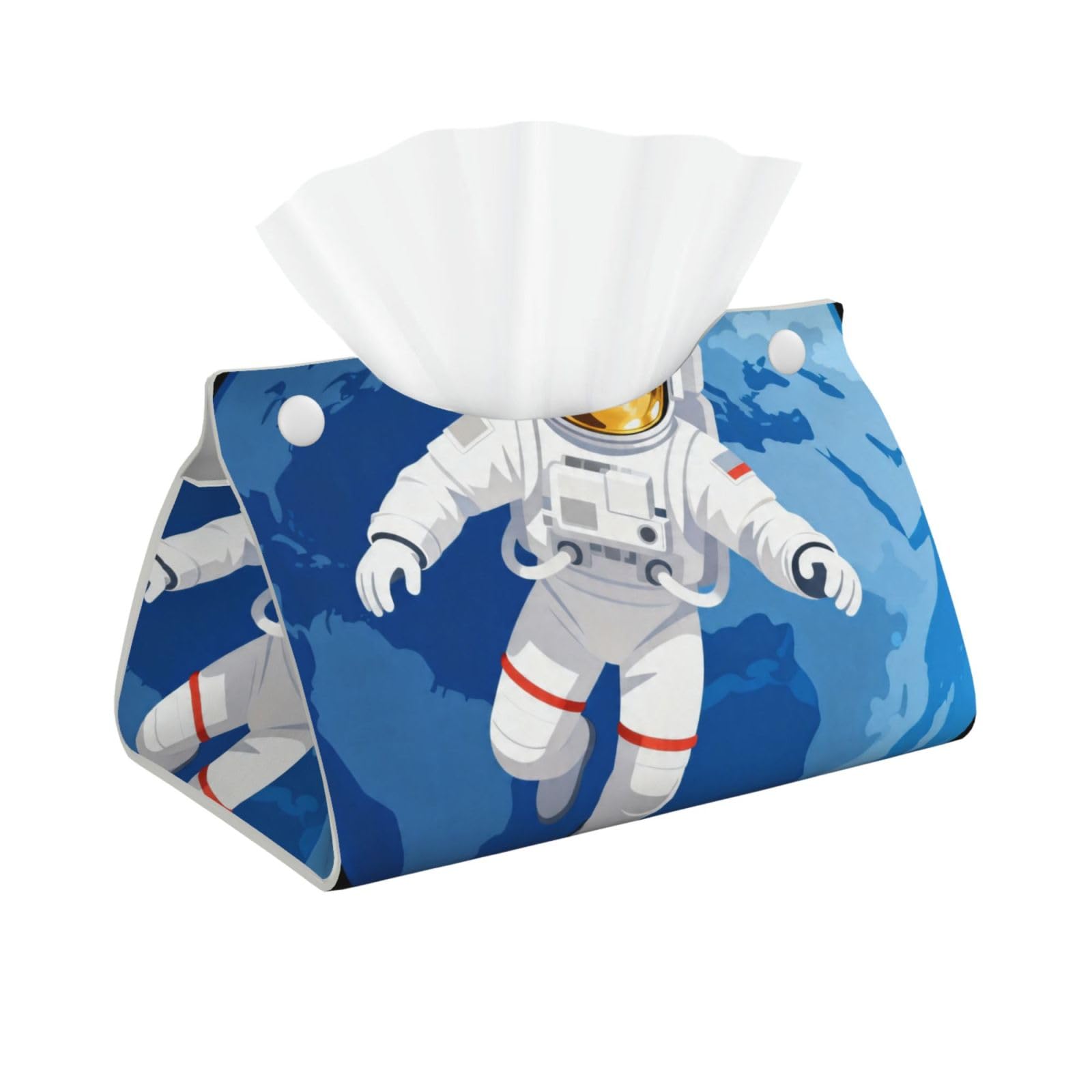 Astronaut Long Leather Tissue Box Cover-Waterproof PU Leather Tissue Holder for Bathroom, Decorative Rectangular Tissue Case