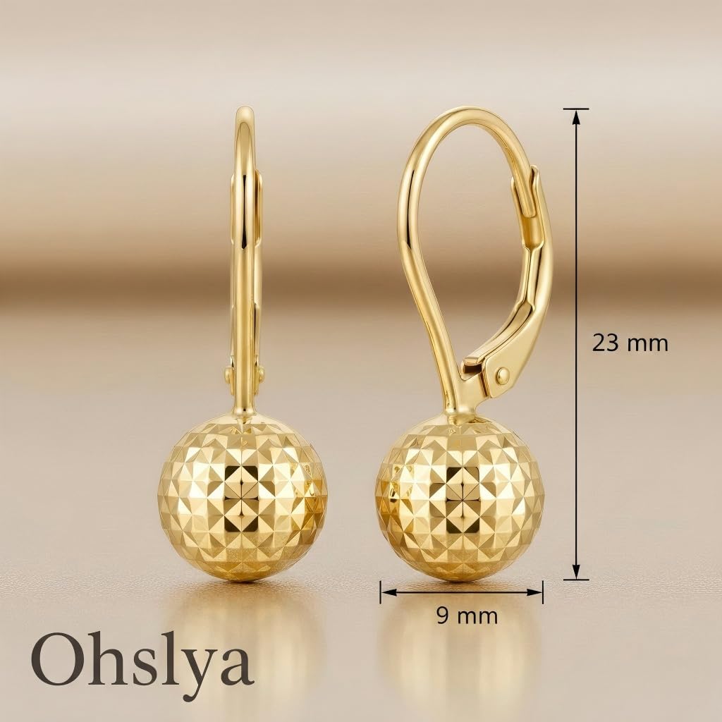 Gold Earrings for Women 14K Gold Hoop Earrings for Women Leverback Ball Dangle Drop Earring for Womens Chic Bold Sphere Dainty Womens Hoop Leverback Earring 23mm - Image 4