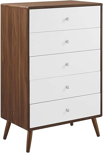 Modway Transmit - Cómoda de madera moderna de mediados de siglo con 5 cajones color blanco nogal