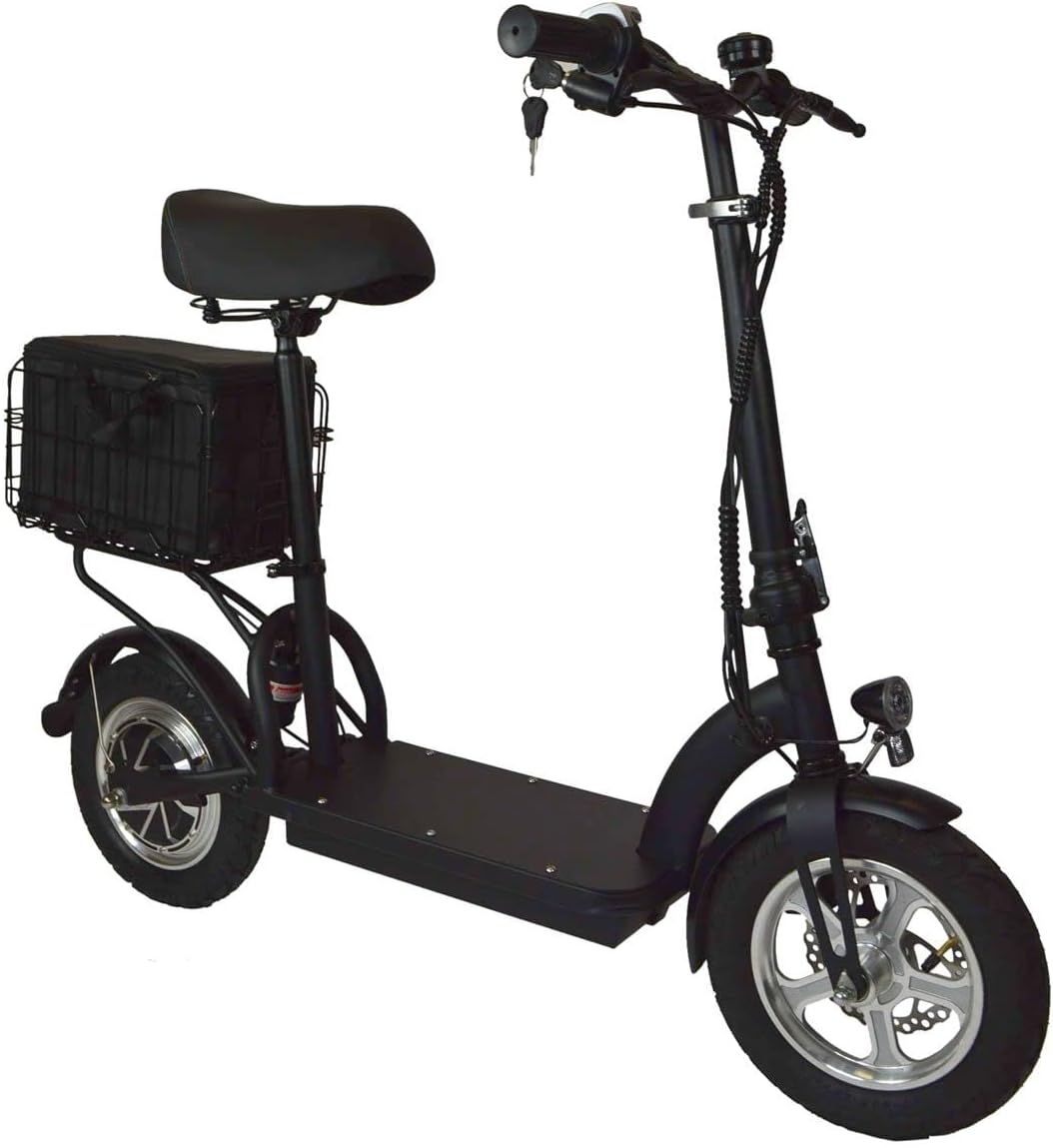 ELECTRIC SCOOTER WITH CARGO BAG, SUSPENSION & KEY MAX RANGE 15 MILES 12 INCH TYRES