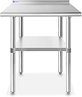 Vista 2 de Gridmann Mesa de cocina comercial para trabajo y preparación de alimentos de acero inoxidable, con protector contra salpicaduras de 30pulgadas
