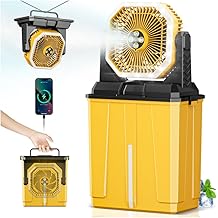 Orteen Portable Misting Fan, 24000mAh Rechargeable Outdoor Cooler, Battery Operated Personal Fan with3 Speeds &amp; 8L Bucket for Patio, Camping,Hiking, Backyard, Travel, Desk,Pool, Beach, Yellow