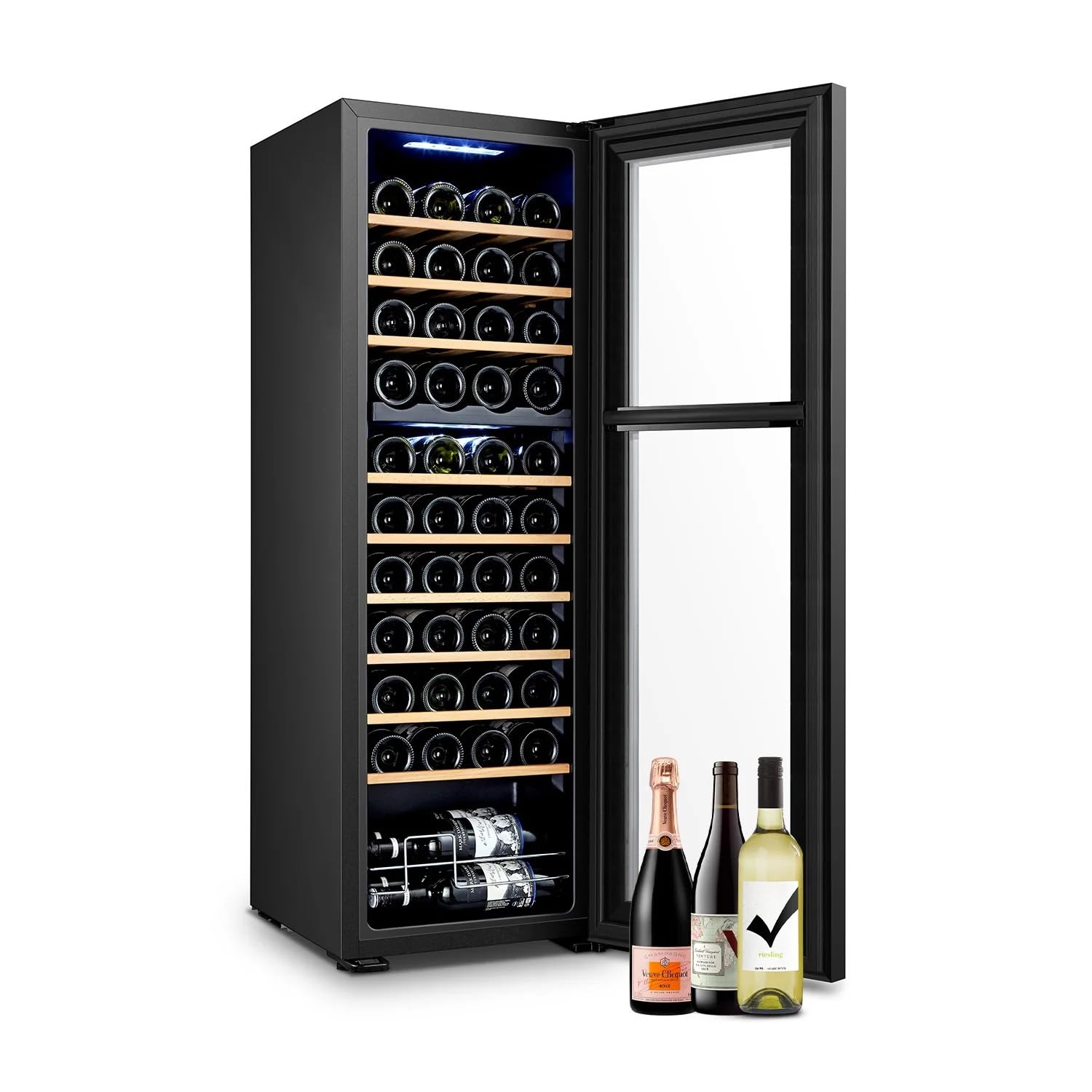Cantinetta per Vino da 44 Bottiglie con Doppia Zona di Raffreddamento - Frigorifero per Vini 130L Temperatura regolabile da 5 a 18 °C - Wooler8 Frigo Bar Design Moderno - Ideale come Regalo di Natale