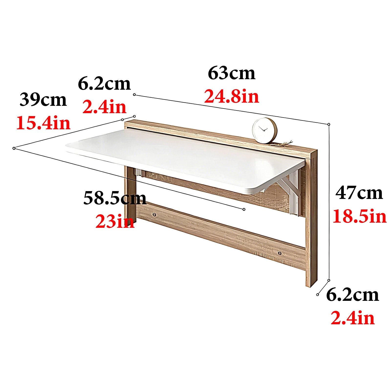 Klapptisch zur Wandmontage, platzsparender Massivholztisch für Zuhause, Büro, Waschküche oder Arbeitszimmer, mehrschichtiges Brettdesign, einfache Installation (58 x 39 cm)