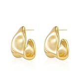 Chunky Gold Stud Earrings for Women 14k Gold Plated Hypoallergenic Earrings Statement Trendy Fashion Gold Jewelry Gifts
