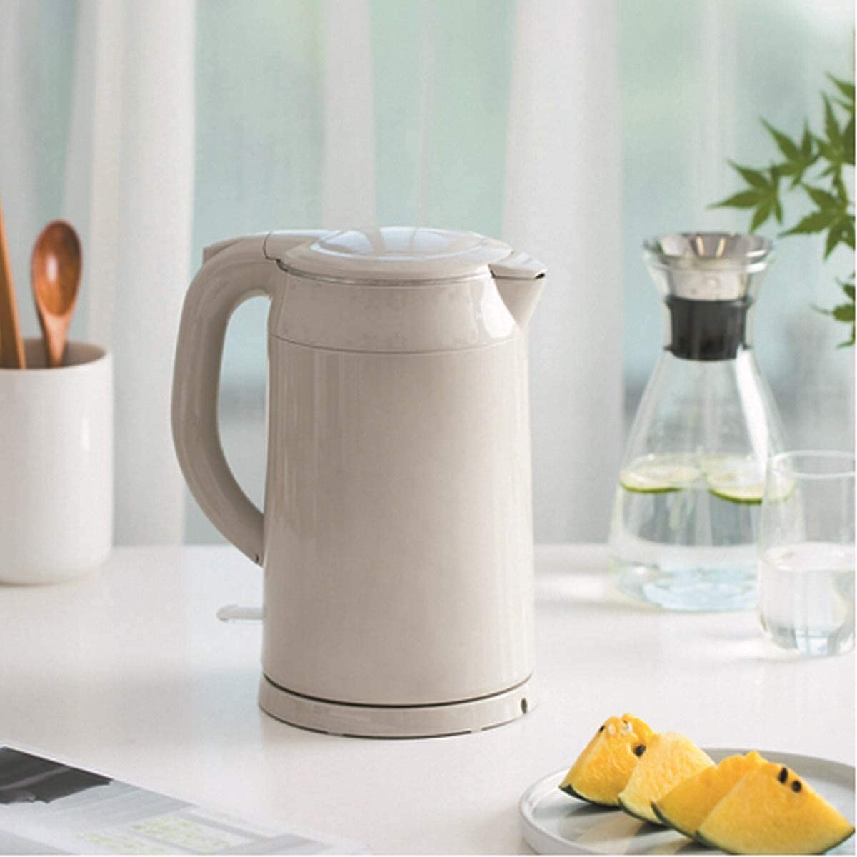 Hervidor eléctrico, Hervidor de agua acero inoxidable doble capa, 1,7 l, color beige, fácil usar, con luz indicadora