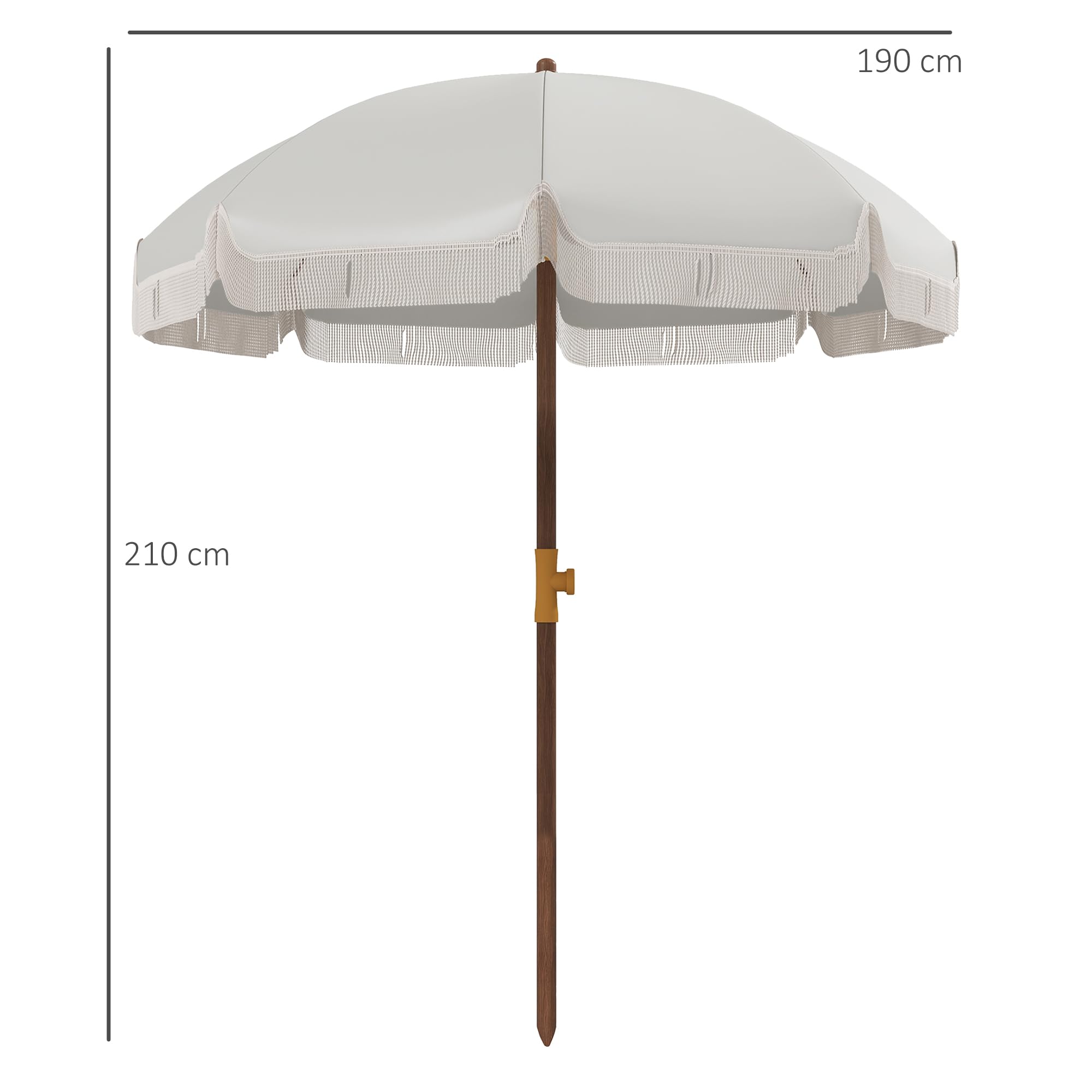 Outsunny Parasol de Plage à Frange Protection UV 40+ 8 Baleines Gris Clair