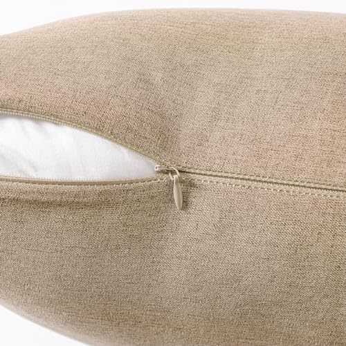 MIULEE Pack of 2 Decorative Outdoor Solid Waterproof Throw Pillow Covers Polyester Linen Garden Farmhouse Cushion Cases for Patio Tent Balcony Couch Sofa 18x18 inch Light Tan - 1