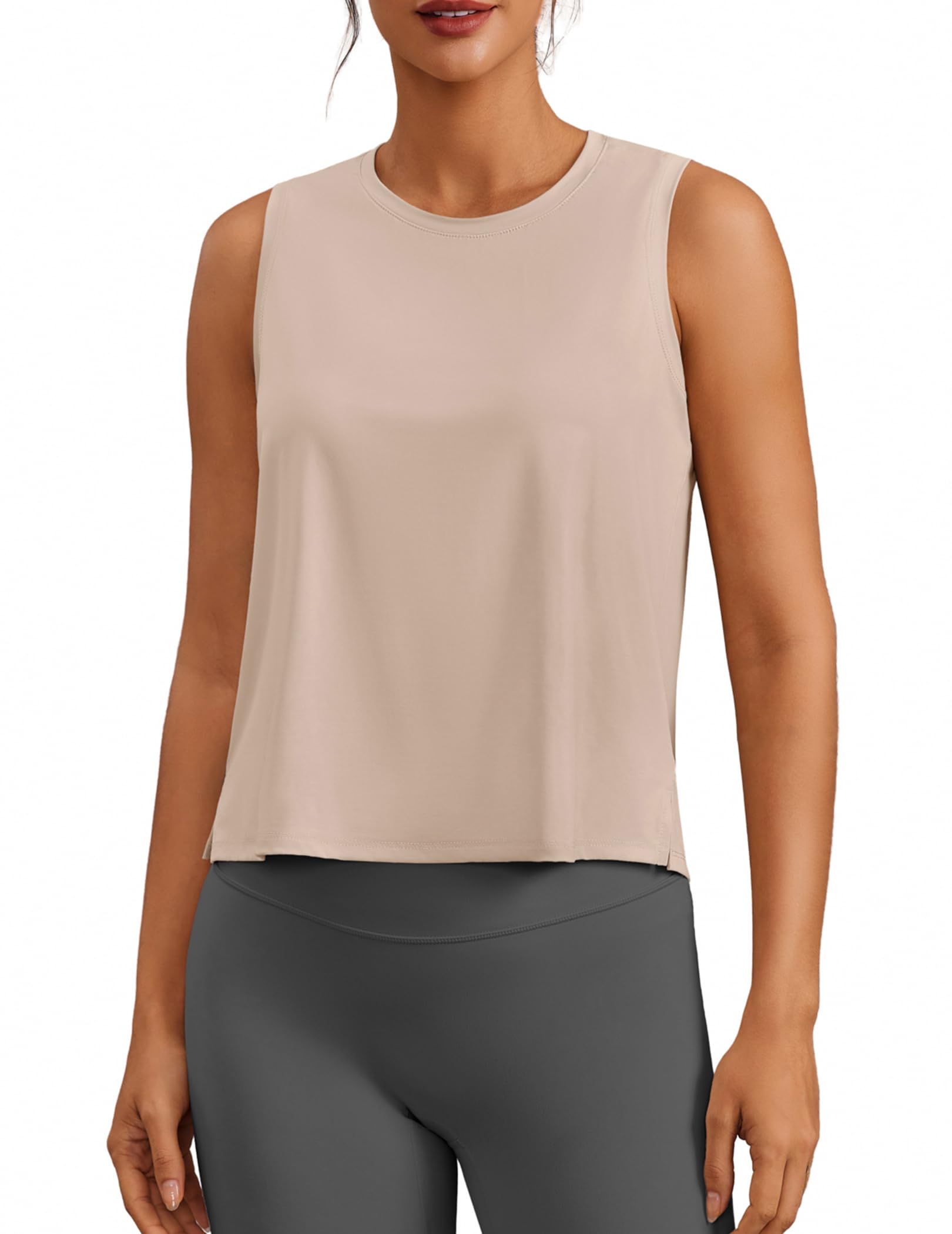 PINSPARK Ice Silk Workout Tank Tops for Women UPF50 Quick Dry Cropped Tops for Gym Running Pilates Exercise