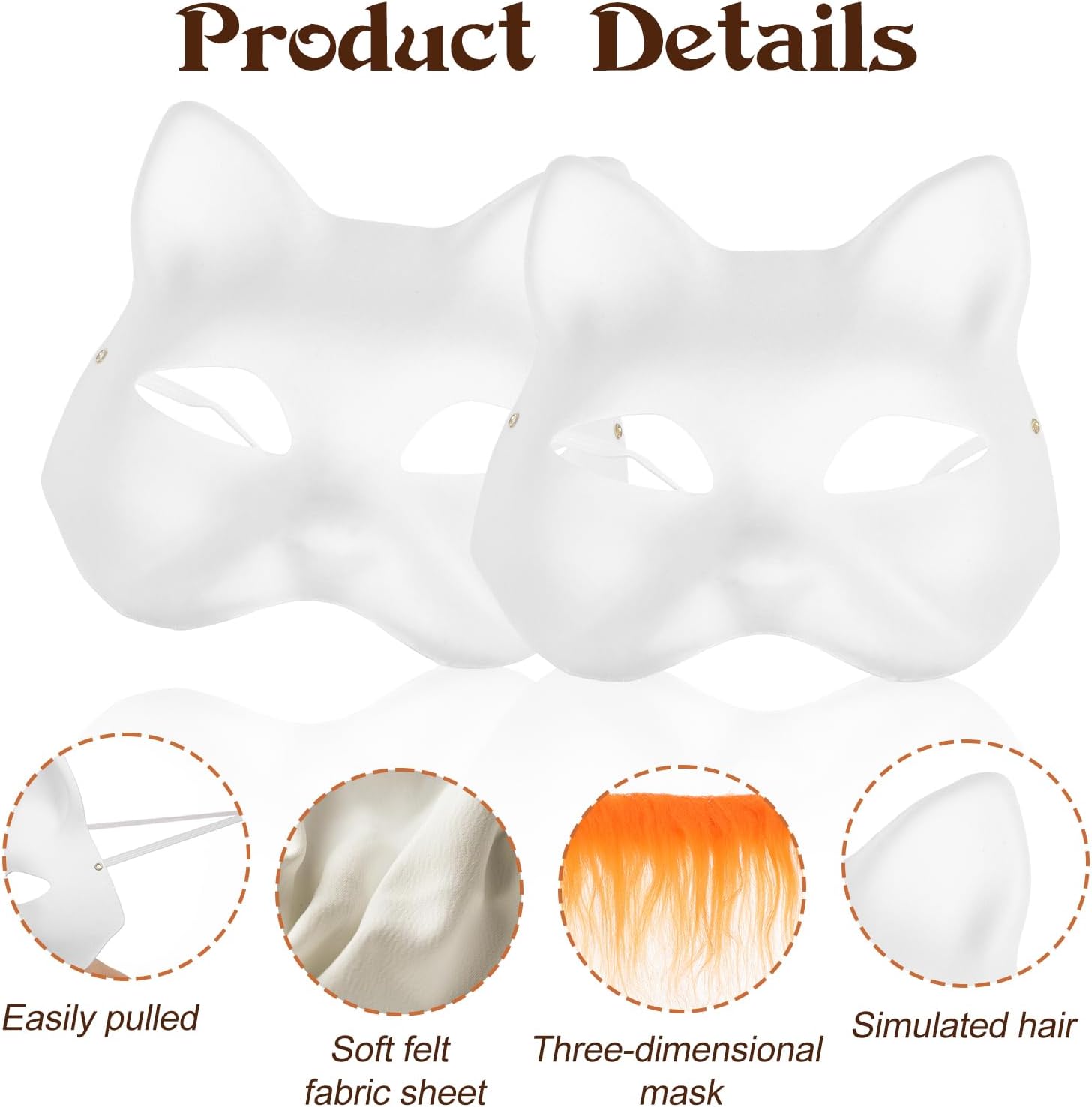DIY Therian Mask Kit - 4 Packs Blank Cat Masks with Fur and Felt Sheet, Furry Animal Mask to Paint, Dress Up Costume Accessories for Halloween Christmas Cosplay Party
