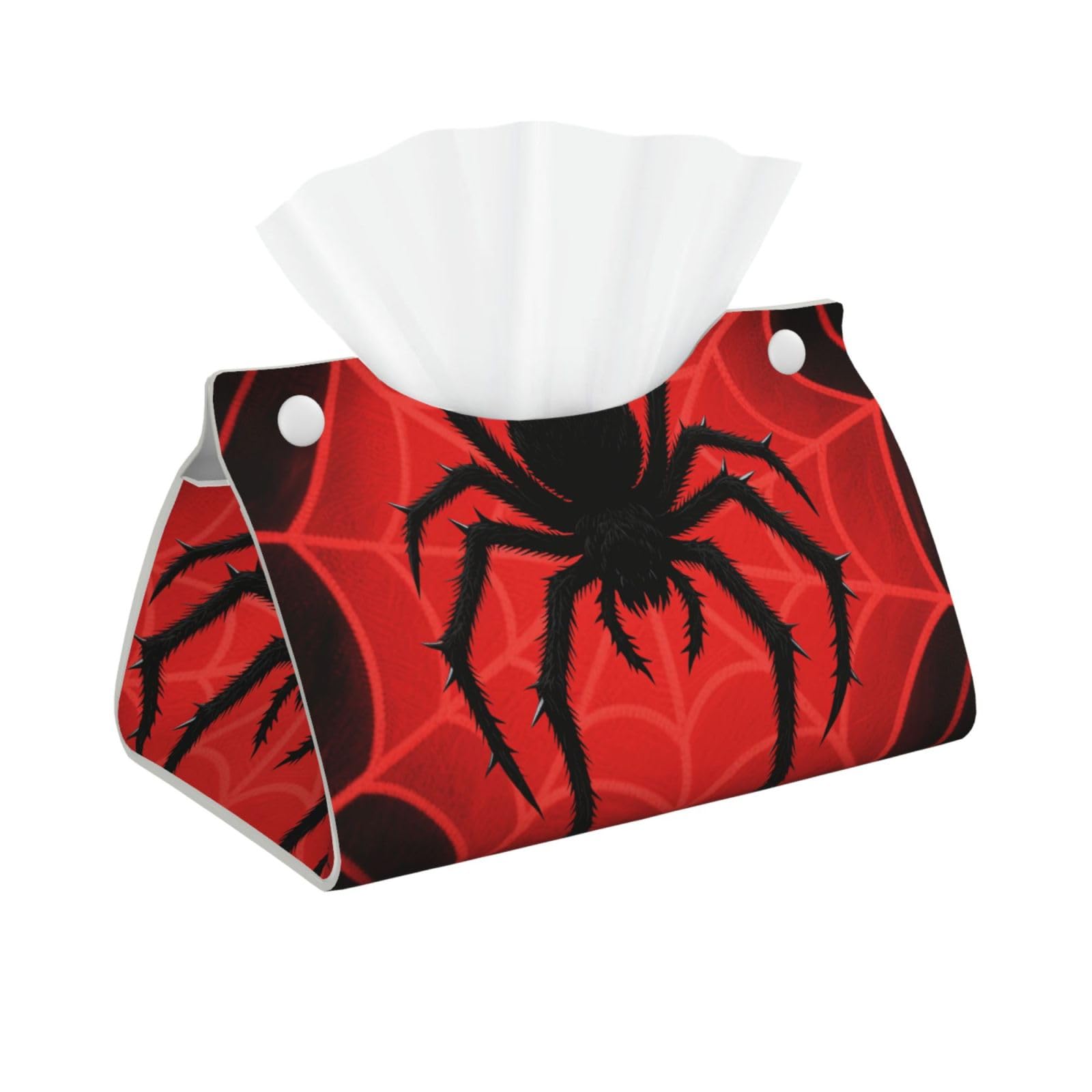 Pu Leather Tissue Box Cover, Scary Black Spider Rectangle Tissue Case Covers Decorative Tissue Box Holder Waterproof Tissue Holder Organizer for Bathroom Home Office