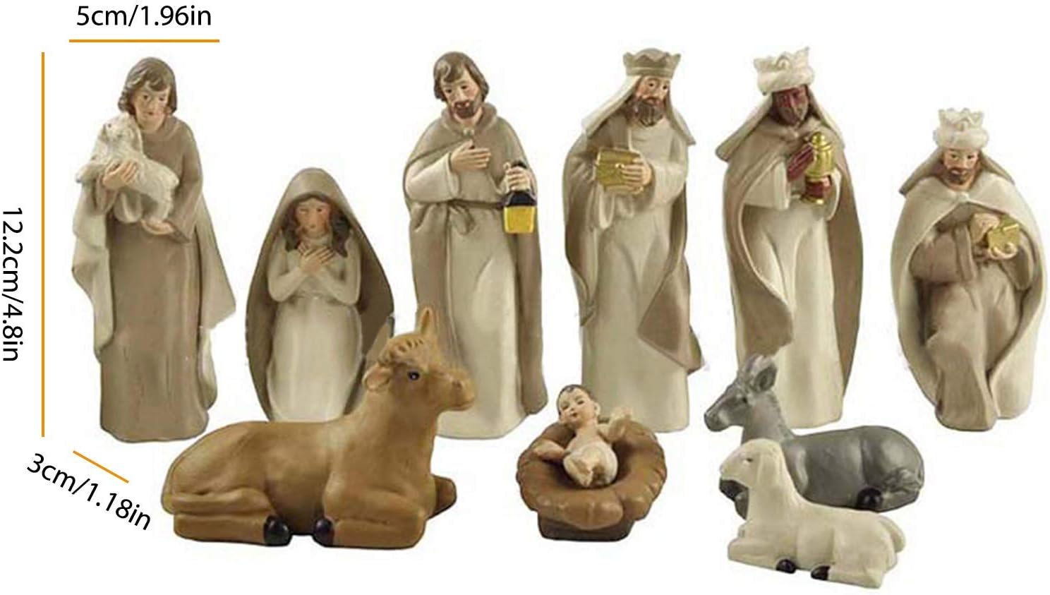 12 Inch Nativity Set, 11pcs Christmas Nativity Scene Indoor, Sculpted Hand-Painted Resin Nativity Figures for Christmas Tabletop Religious Xmas Home Decorations