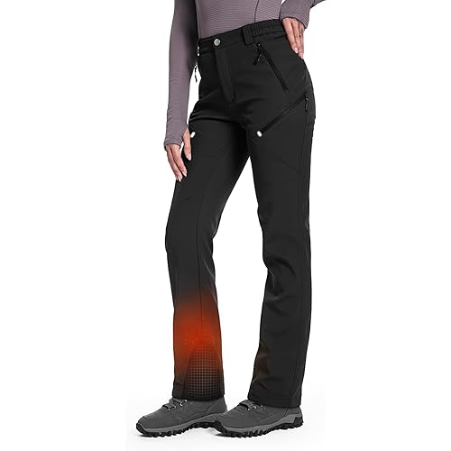 Moosehill Women's Ski Snow Pants: Fleece Lined Waterproof Insulated Softshell for Winter Outdoor Hiking with 5 Pockets
