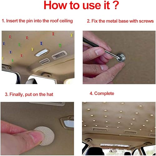 Miniatura 5 de 60 piezas de botón de reparación de techo de automóvil, diseño universal de remaches de techo para techo de automóvil, franela fija, con herramienta