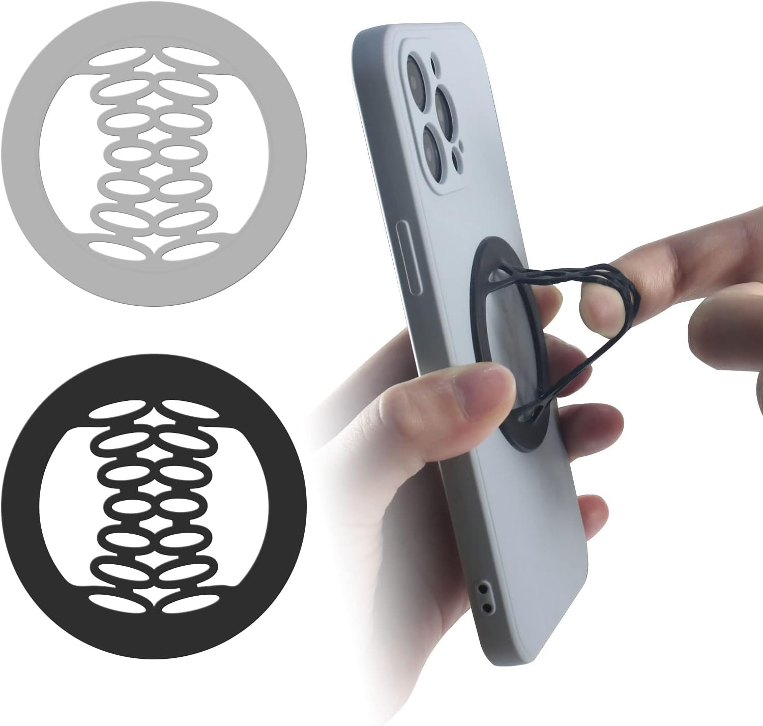YINGMORE Phone Grip Strap Holder Elastic Silicone Cell Phone Gripper for Back of Phone Loop Finger Holder for Hand, Compatible with iPhone, Samsung, Android Smart Phone, 2pcs (Black/Grey)