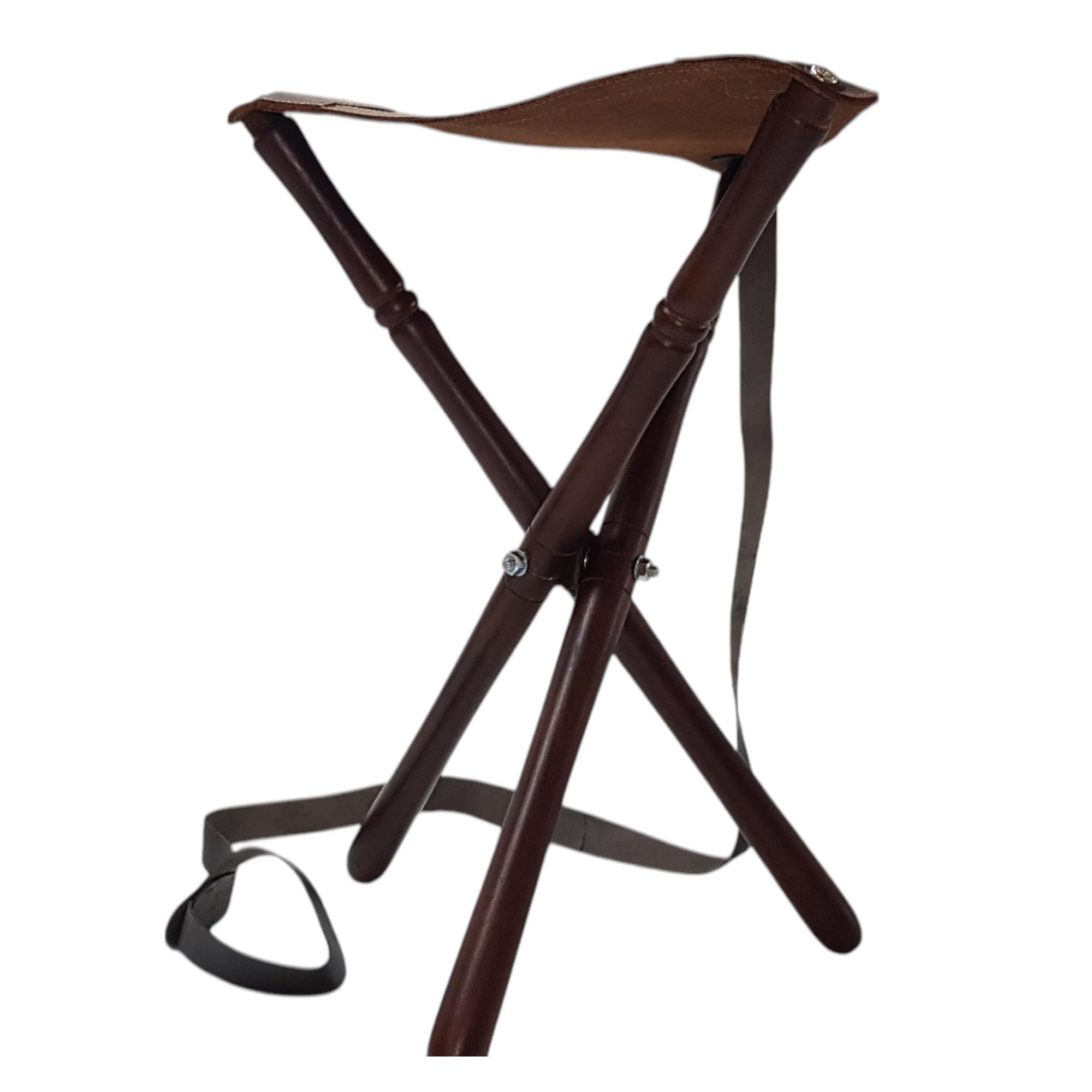 Silla para Cazar, Patas de Madera y culera de Cuero, con Correa para el Transporte (60CM)