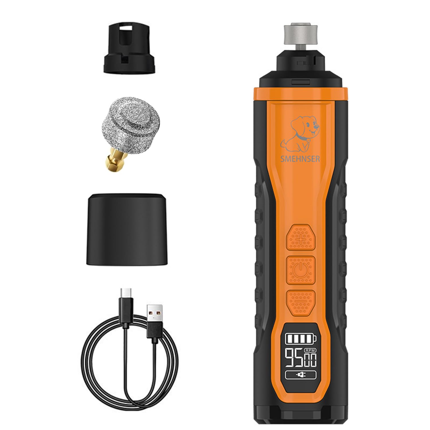 5 Speed Dog Nail Grinder with LCD Display, Rechargeable Low Noise Dog Nail Trimmers with Dual LED Light & Diamond Grinding Wheel, 2000mAh Battery Pet Nail Trimmer for Cats Small, Medium & Large Dogs