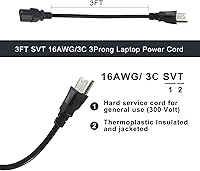Vista 2 de Cable de alimentación de repuesto para monitor, paquete de 2 cables de alimentación para computadora de 3 pies, conector NEMA 5-15P a IEC C13, cable