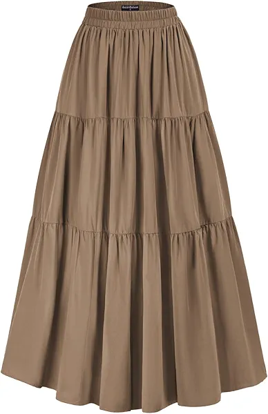Scarlet Darkness Renaissance Skirts for Women Maxi Length Flowy Tiered Victorian Skirt Brown L