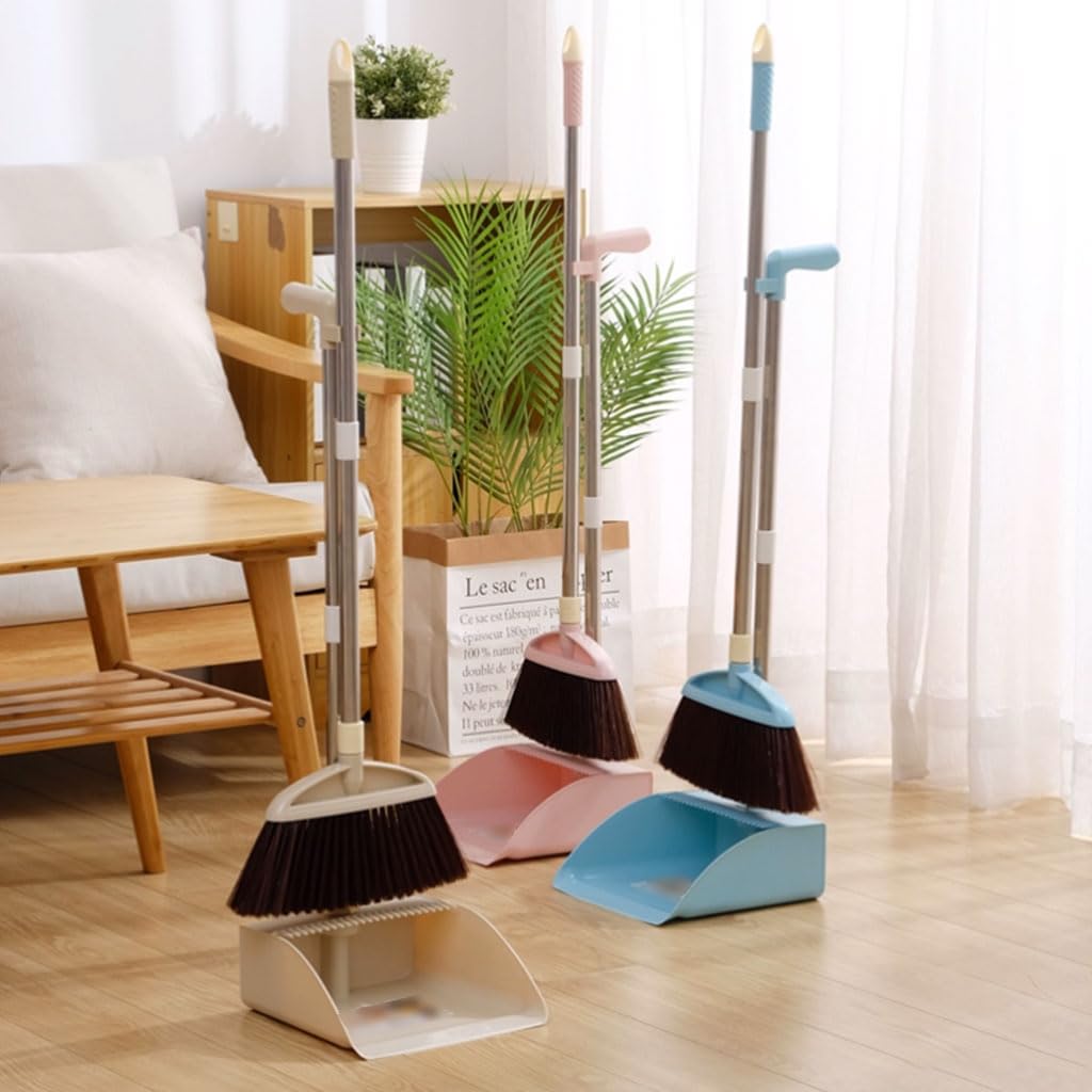 Moderno Juego de Escoba y recogedor de pie, Escoba Interior con recogedor, autolimpieza con Dientes para recogedor Conveniente