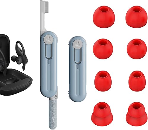 4 pares Juego de auriculares de repuesto para Beats Powerbeats Pro con kit de limpieza, bolígrafo de limpieza almacenable 5 en 1 y puntas de