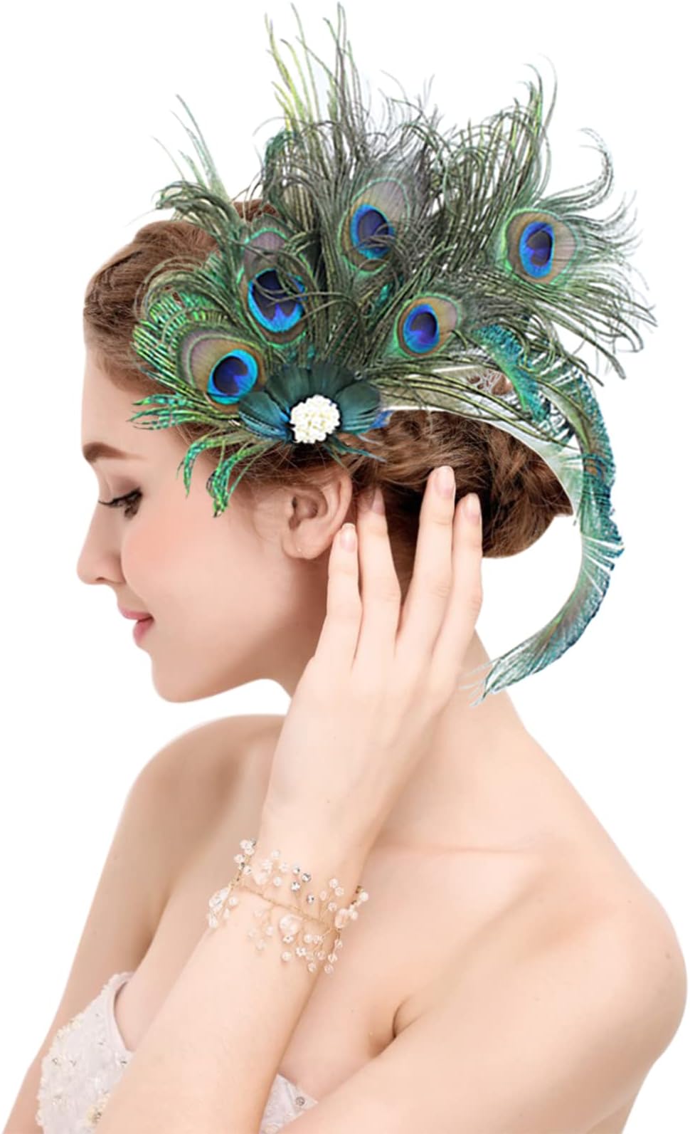 Peacock Feather Hair Clip Fascinator Hat 1920s Hair Accessories for Women Church Derby Halloween Headpiece