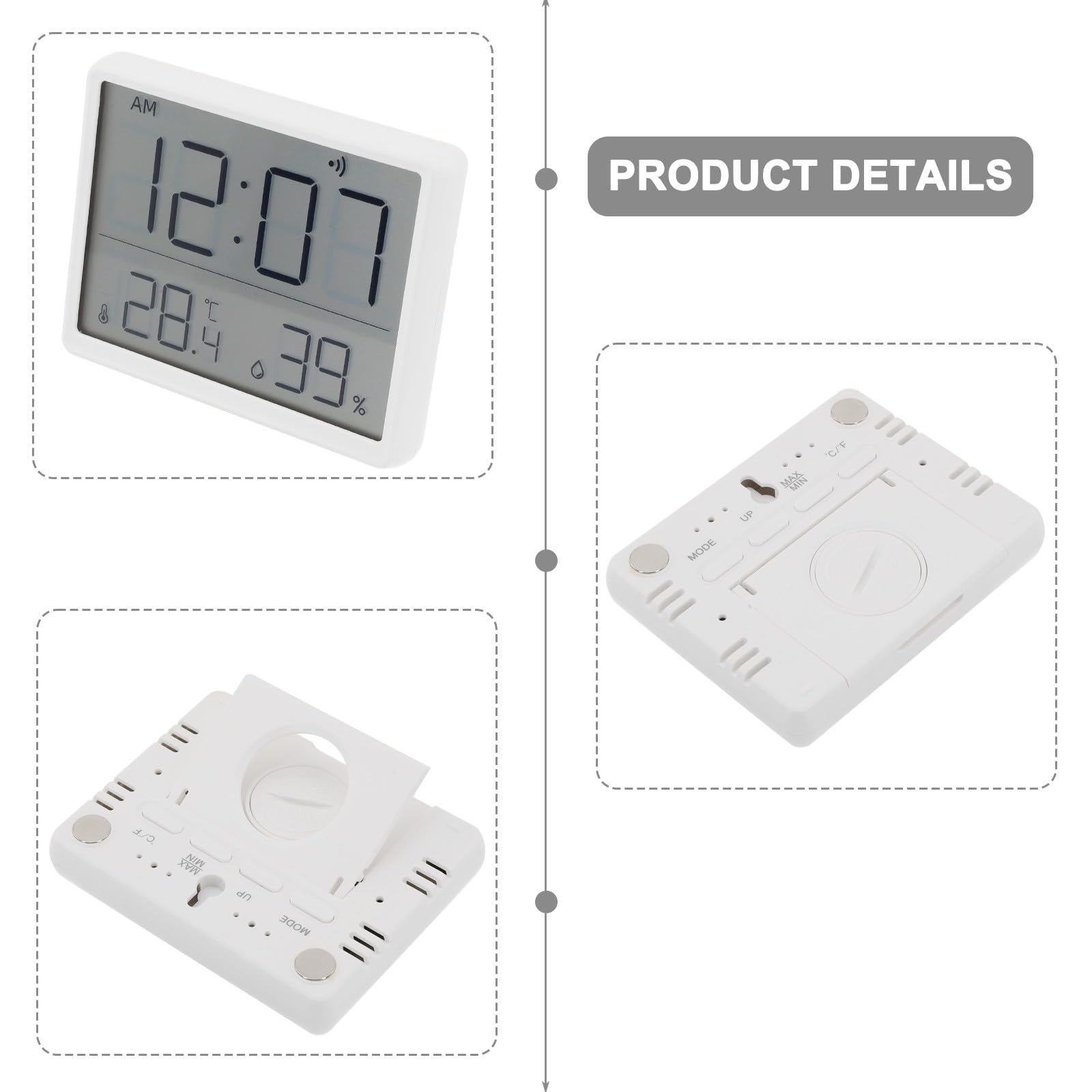 Monitor elettronico di umidità della temperatura con grande schermo, igrometro multifunzione orologio per casa cucina frigorifero, nero