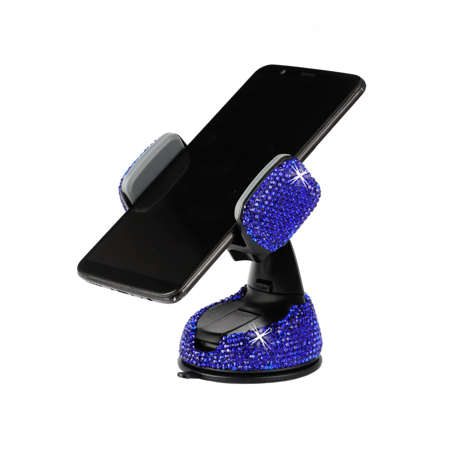 Amiss Universal Bling Cell Phone Holder, 360°Adjustable Car Phone Mount with One More Air Vent Base, Crystal Car Interior Decoration, for Windshield, Dashboard and Air Vent (Deep Blue)