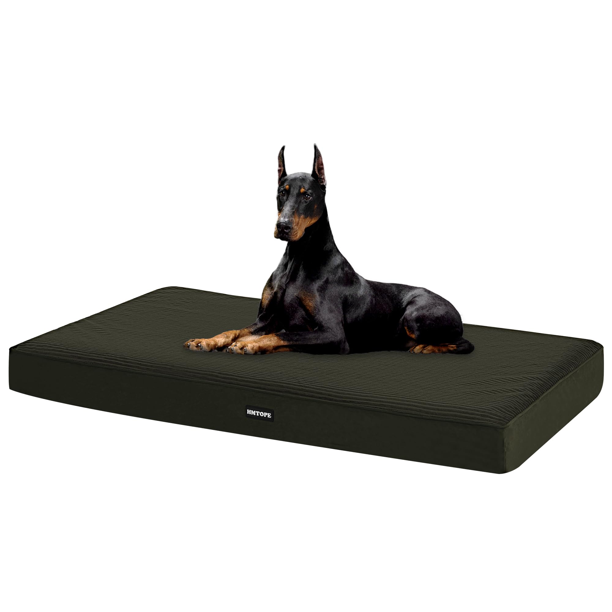 HMTOPE Cama ortopédica para perros de 10 cm de grosor, alfombrilla para perros grandes, extraíble y lavable, parte inferior antideslizante, forro interior impermeable, 120 cm, verde oliva