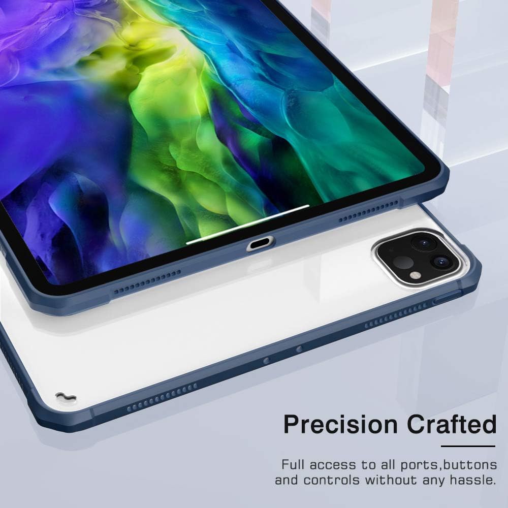 MoKo Case Fit iPad Pro 11" 2018/2020 [Support Apple Pencil 2 Charging Function] Flexible TPU Air-Pillow Edge Bumper Cushion Combines Clear Slim Lightweight Transparent Hard PC Back Cover Shell - Blue