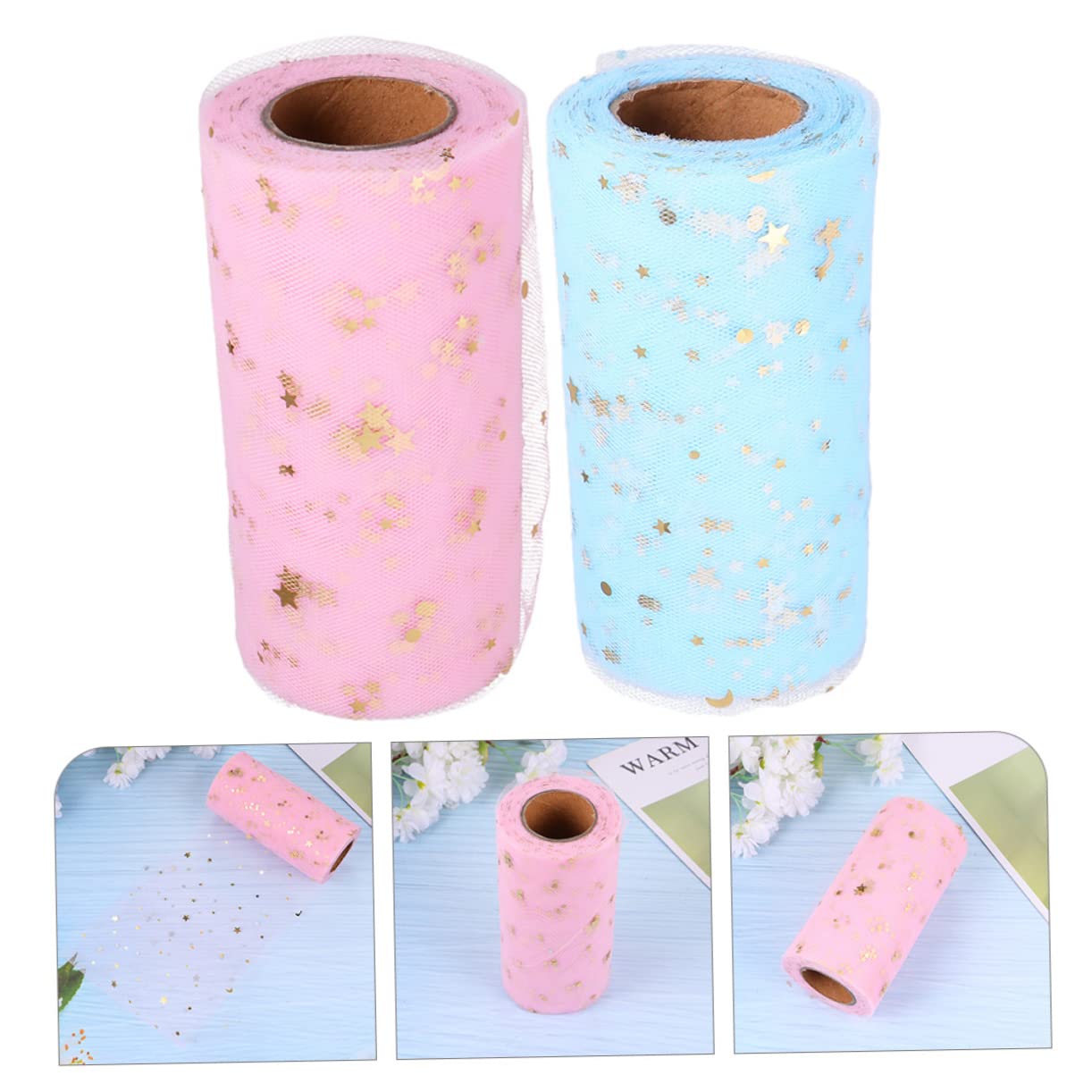EXCEART Lot De 3 Rouleaux De Tulle À Paillettes Étoiles Polyvalents Pour La Confection De Jupes Et Décorations 2 Pièces X 3