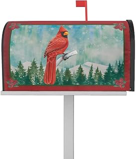 Mailbox Cover Magnetic Merry Christmas Cardinal Bird Green Tree Mailbox Covers Standard Size 21x18in,Mailbox Covers Wrap Post Letter Box Cover for Garden Yard Outdoor Winter Snowflake Red Flower