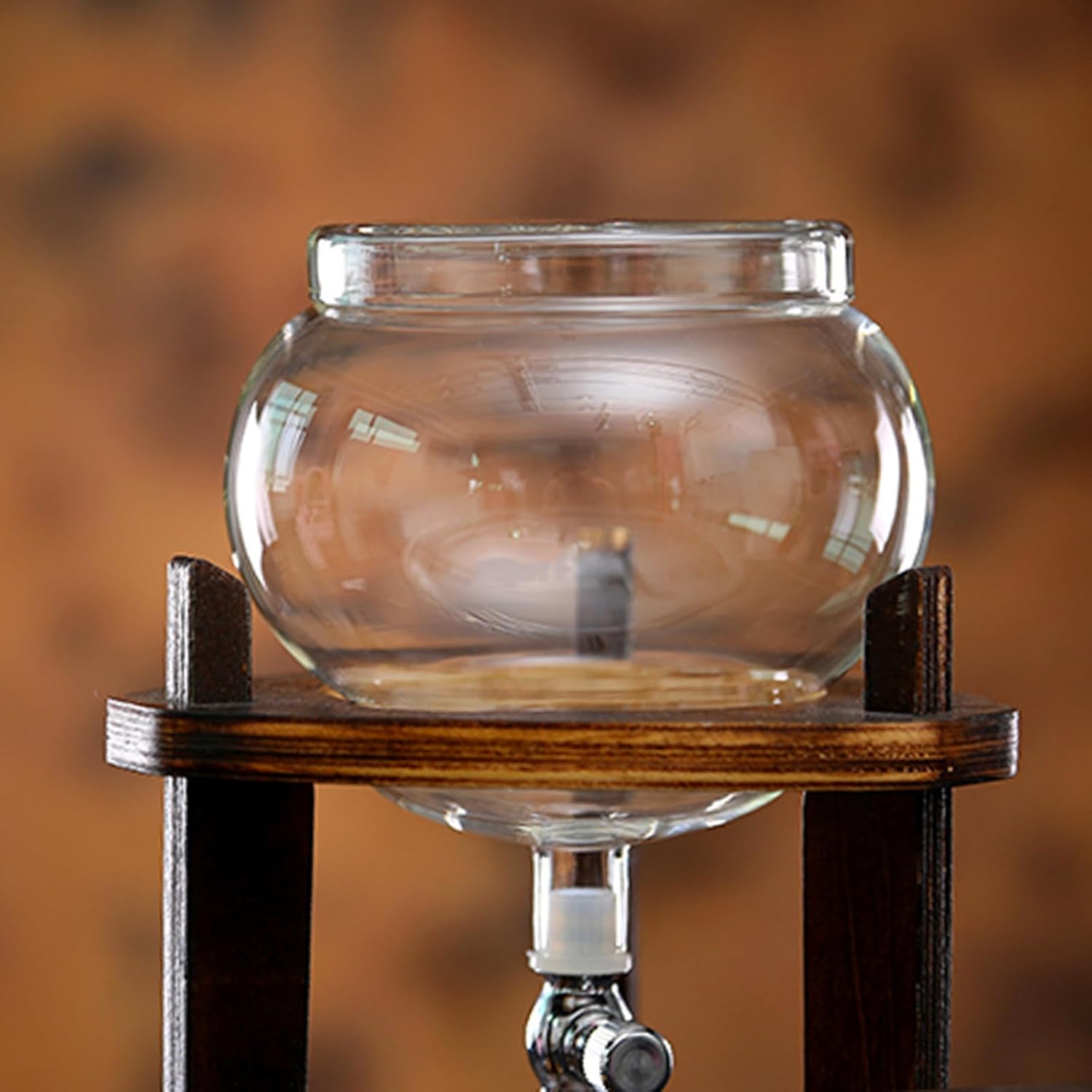 Ice Drip Coffee Maker, 600ml Glass Cold Brew Coffee Maker, with Wood Bracket, Flow Rate Control Valve, for Making 6-8 Cup, Coffee Shops, Cafes, and Offices