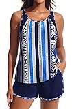 Hanna Nikole Plus Size Swimwear for Women Sport Tankini Sets,Modest Swimming Costume,Two Piece Tummy Control Swimsuit with High Waist Buit in Bottom Swim Shorts Adjustable Bathing Suit with Pockets